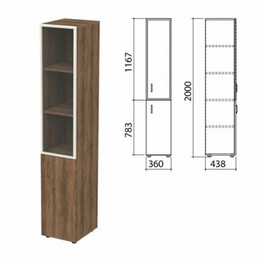 Шкаф закрытый со стеклом в алюминиевой рамке "Приоритет", правый, 360х438х2000 мм, 4 полки, лагос (КОМПЛЕКТ)