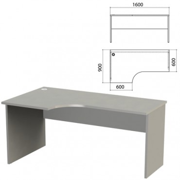 Стол письменный эргономичный "Этюд", 1600х900х750 мм, левый, серый (КОМПЛЕКТ)