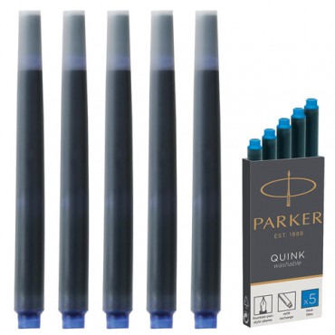 Картриджи чернильные PARKER "Cartridge Quink", КОМПЛЕКТ 5 штук, смываемые чернила, синие, 1950383